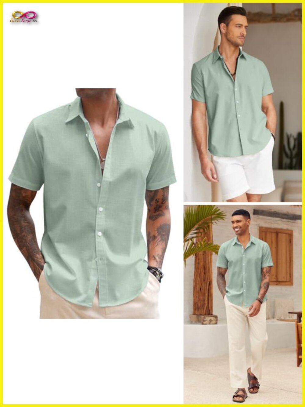 Mens Linen Button Down Short Sleeve Shirt Casual Summer Cruise Vacation
